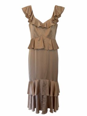 Show Me Your MuMu Tan Ruffle Midi Dress